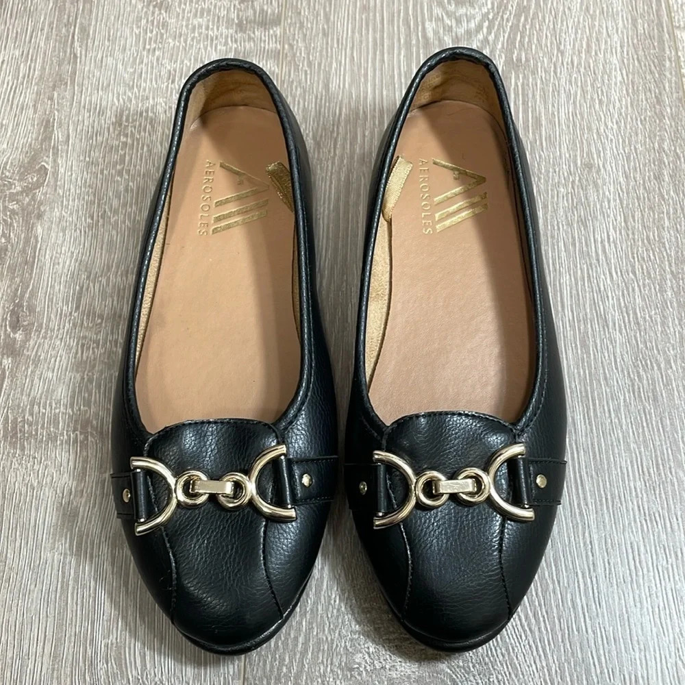 NWOT Aerosoles Big Ben Ballet Flats Black Slip Ons 6.5